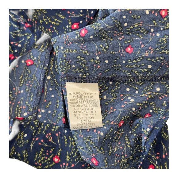 Umgee Womens Floral Print Smocked Front Peasant Top Blouse Navy & Pink SZ M - Picture 6 of 9